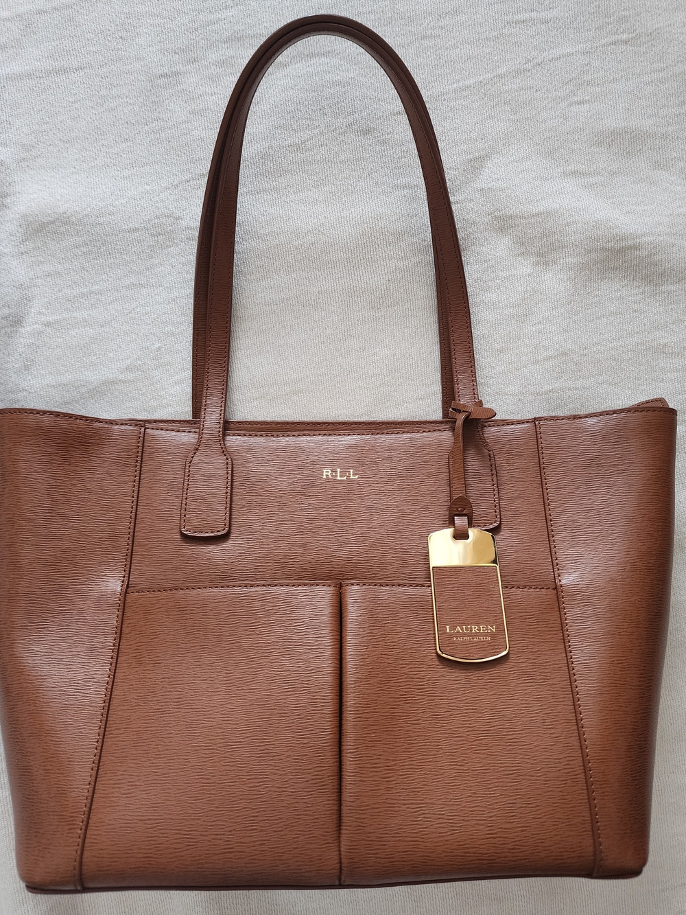 Lauren Ralph Lauren Newbury Leather Pocket Shopper Tote Bag - Tan / Brown